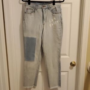 Peace Love World Light Blue Cropped Jeans with Patch